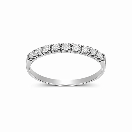 Anel em Ouro Branco 18K Meia Aliança com Diamantes