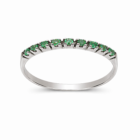 Anel em Ouro Branco 18K Meia Aliança com Esmeraldas