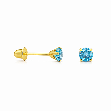 Brinco em Ouro 18K Com Zirconia Redonda Azul Claro