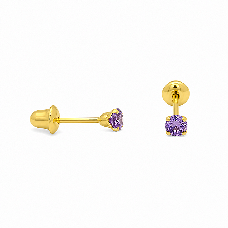 Brinco em Ouro 18K Com Zirconia Redonda Lilas
