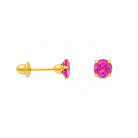 Brinco em Ouro 18K Com Zirconia Redonda Rosa