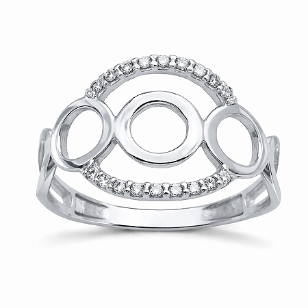 Anel em Ouro Branco 18K Circulos Vazados com Diamantes