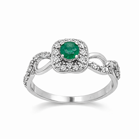 Anel em Ouro Branco 18K com Esmeralda e Diamantes