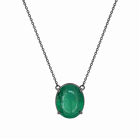 Gargantilha em Ouro 18K Rodio Negro Com Esmeralda Oval
