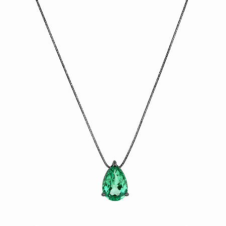 Gargantilha em Ouro 18K Rodio Negro Com Esmeralda Gota