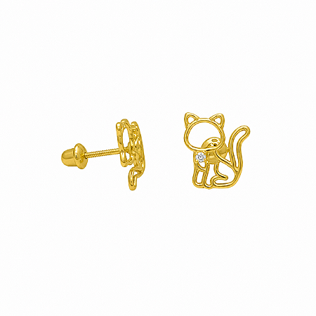 Brinco em Ouro 18K com Zircônia de Gatinho Infantil
