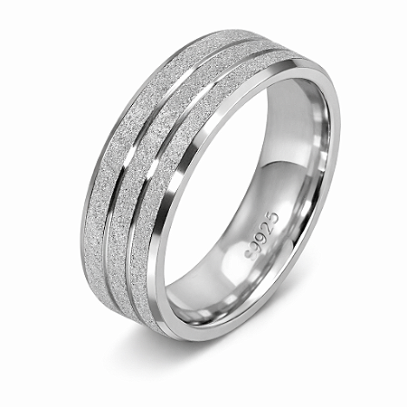 Aliança em prata 925 Fosco Diamantado com Frisos