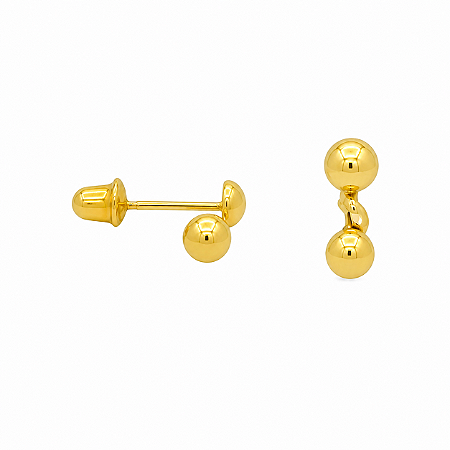 Brinco em Ouro 18K Bolinha Dupla
