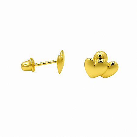 Brinco em Ouro 18K Coração Duplo