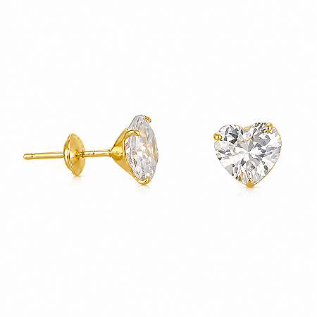 Brinco em Ouro 18K Zirconia Coração