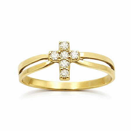 Anel em Ouro 18K Cruz com Zircônias