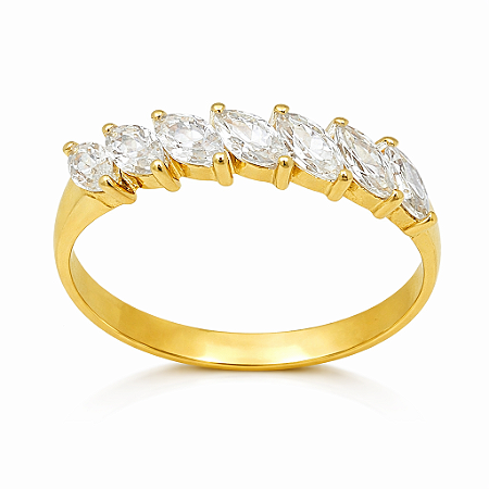 Anel em Ouro 18K Com 7 Zirconias Navetes