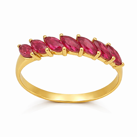 Anel em Ouro 18K Com 7 Zirconias Navetes