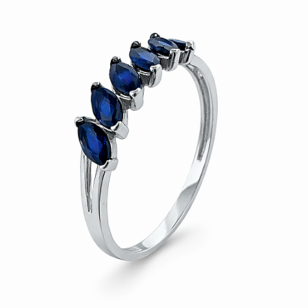 Anel em Ouro Branco 18K Com 7 Safiras Navetes