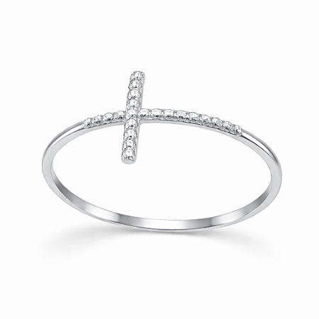 Anel em Ouro Branco 18K Cruz Bolinha