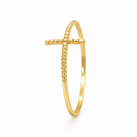 Anel em Ouro 18K Cruz Bolinha