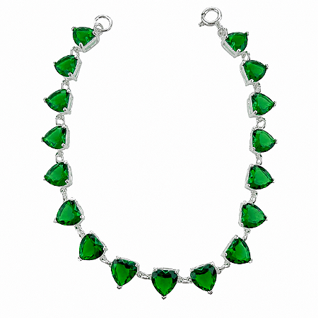 Pulseira em Prata 925 com Zirconias de Coração Verdes