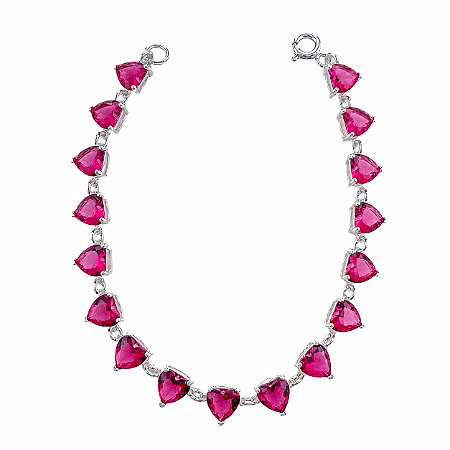 Pulseira em Prata 925 com Zirconias de Coraçãos Rosas