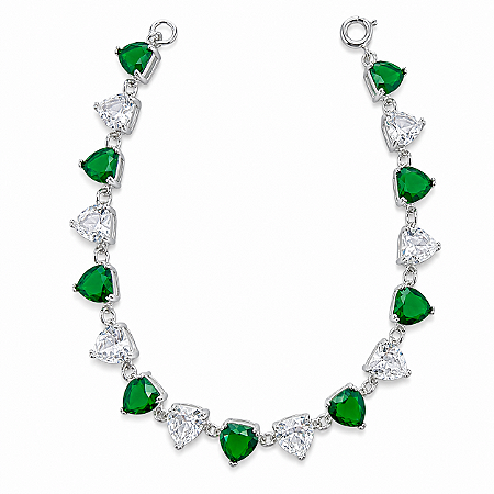 Pulseira em Prata 925 com Zirconias de Coraçãos Verde e Branca
