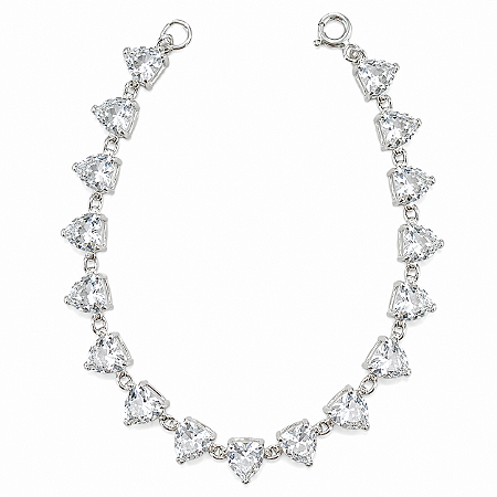 Pulseira em Prata 925 com Zirconias de Coraçãos Brancas