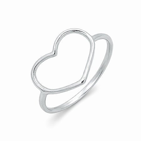 Anel em Ouro Branco 18k Coração Vazado