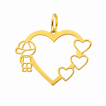 Pingente em Ouro 18K Coração com Menino
