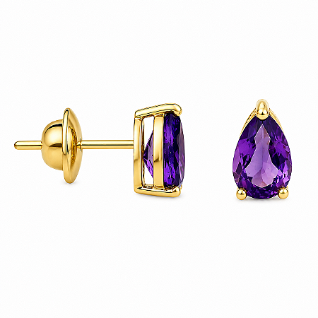 Brinco em Ouro 18K com Ametista Gota