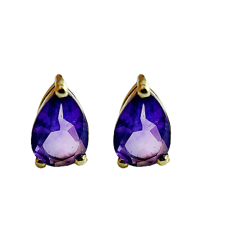 Brinco em Ouro 18K com Ametista Gota