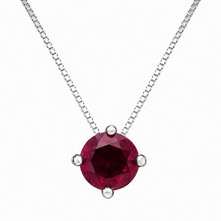 Gargantilha em Prata 925 Ponto de Luz Redonda com Zircônia Vermelho 4mm