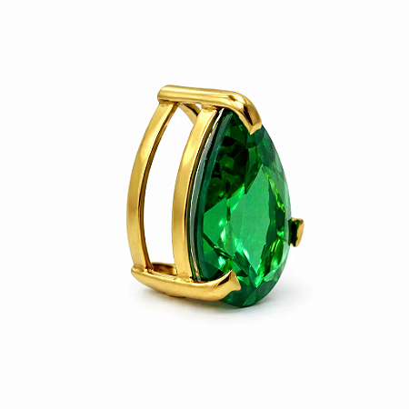Pingente em Ouro 18k Gota Ponto de Luz Verde
