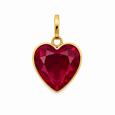 Pingente em Ouro 18k Coração vermelho Ponto de Luz