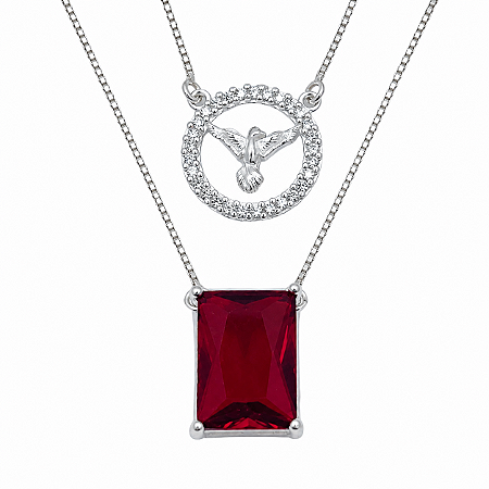 Gargantilha em Prata 925 Zirconia com Divino Espírito Santo