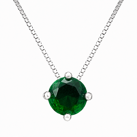 Gargantilha em Prata 925 Ponto de Luz Redonda com Zircônia Verde Escuro 6 mm