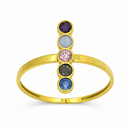 Anel em Ouro 18K Com 5 Zirconias