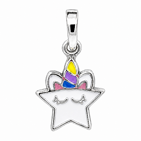 Pingente em Prata 925 Estrela Unicornio Resinada