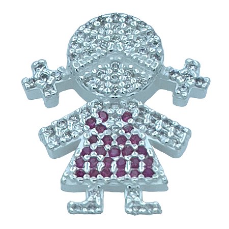 Pingente em Prata 925 Menina com Zirconias