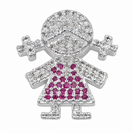 Pingente em Prata 925 Menina com Zirconias