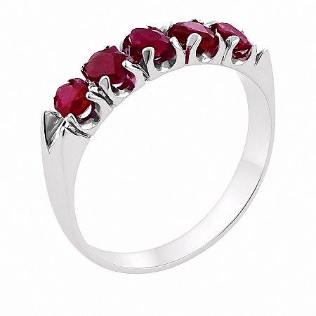 Anel em Ouro Branco 18K Meia Aliança com Rubis Gota