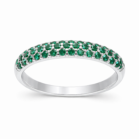 Anel em Prata 925 com Cravação Pavê e Zircônias Verde