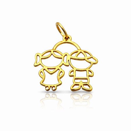 Pingente em Ouro 18k Menino e Menina Vazado