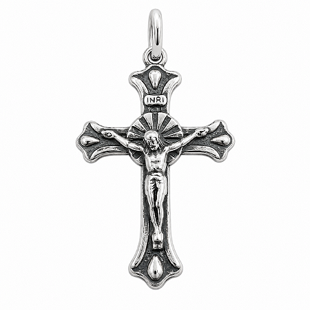 Pingente em Prata 925 Cruz com Cristo Envelhecida