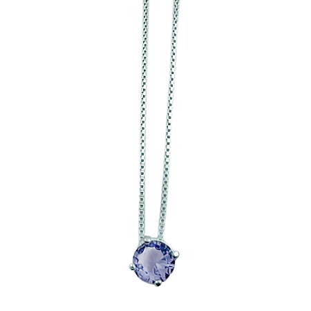 Gargantilha em Prata 925 Ponto de Luz Redonda com Zircônia Lilas 6 mm