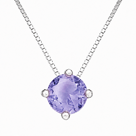 Gargantilha em Prata 925 Ponto de Luz Redonda com Zircônia Lilas 6 mm