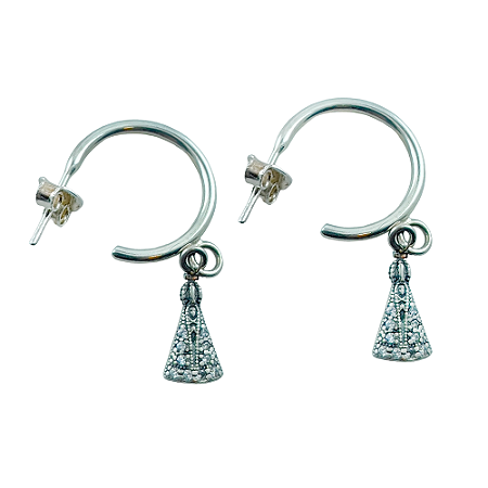 Brinco em Prata 925 Argola com Nossa Senhora