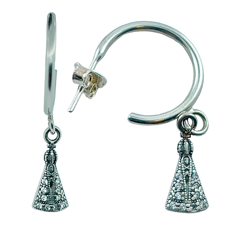 Brinco em Prata 925 Argola com Nossa Senhora