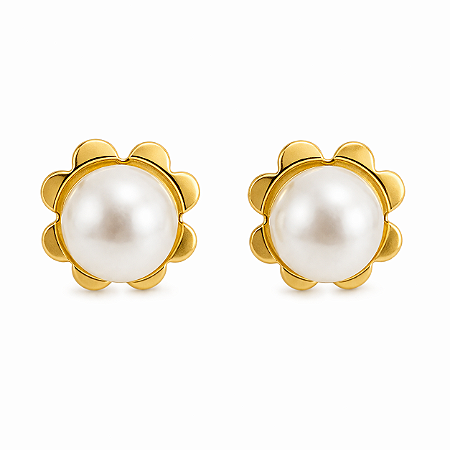 Brinco em Ouro 18k Pérola com Flor