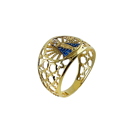 Anel em Ouro 18k Nossa senhora com Zirconias