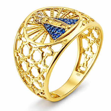 Anel em Ouro 18k Nossa senhora com Zirconias