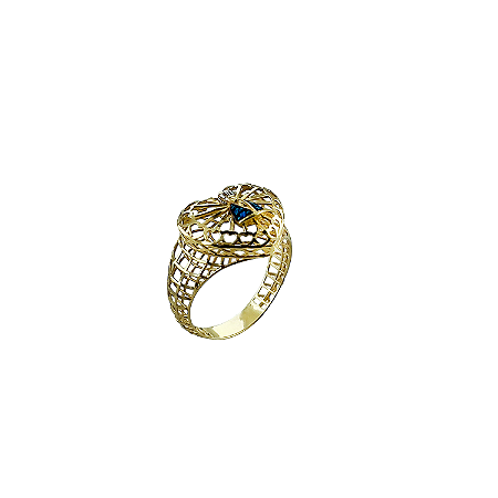Anel em Ouro 18k Nossa Senhora Coração com Zirconias