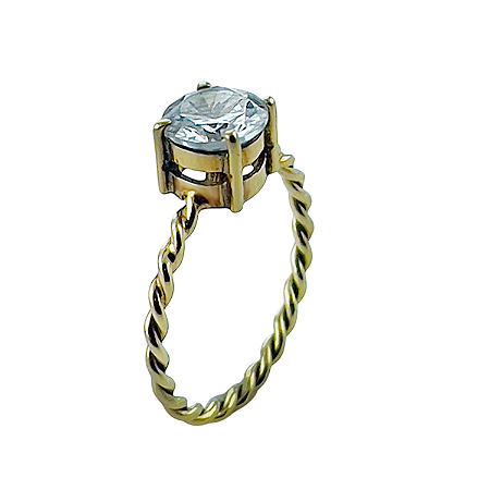 Anel em Ouro 18K Aro Torcido com Zirconia